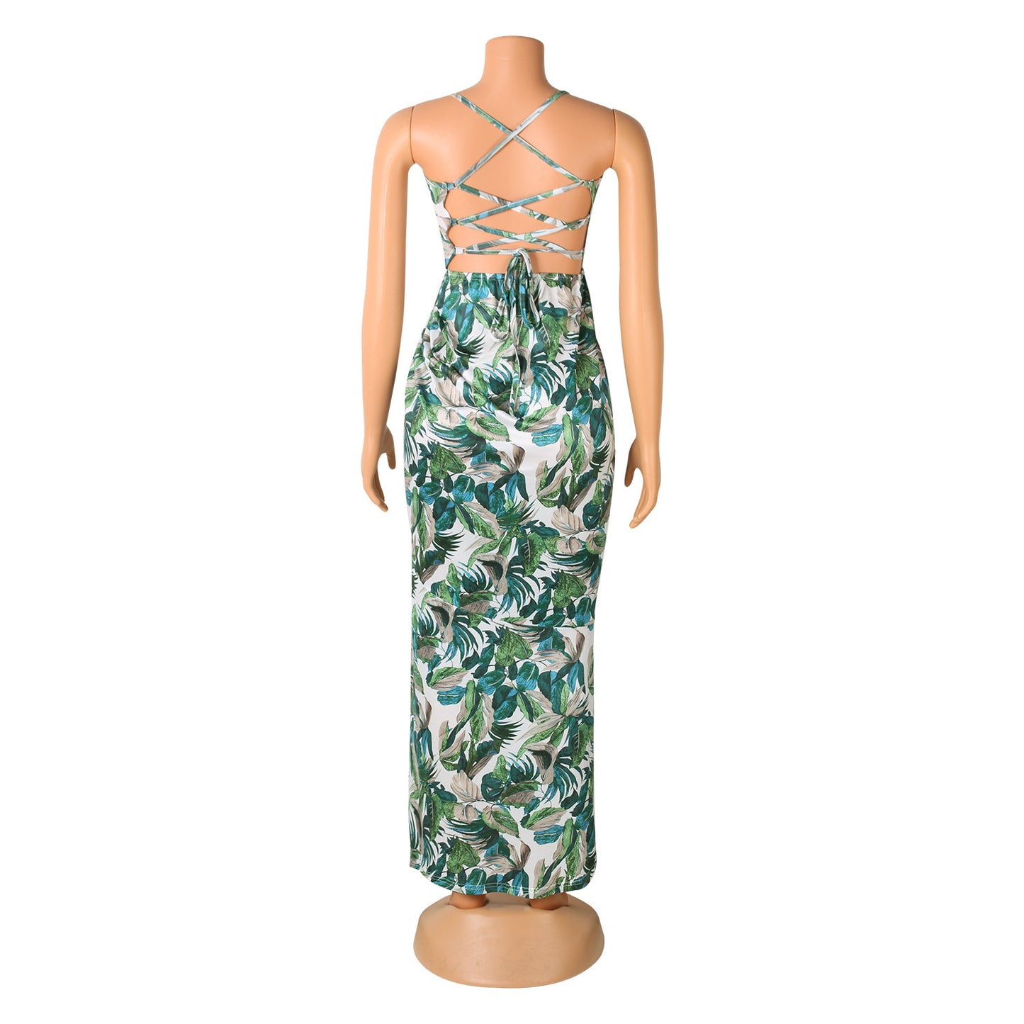 Sexy Sling Irregular Printed Long Skirt Party Dress