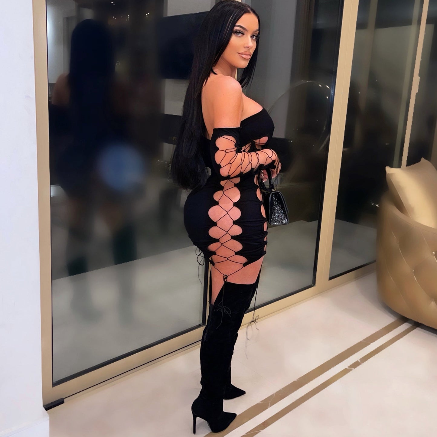 Women's Cutout Tie One Shoulder Wrap Night Party Dress