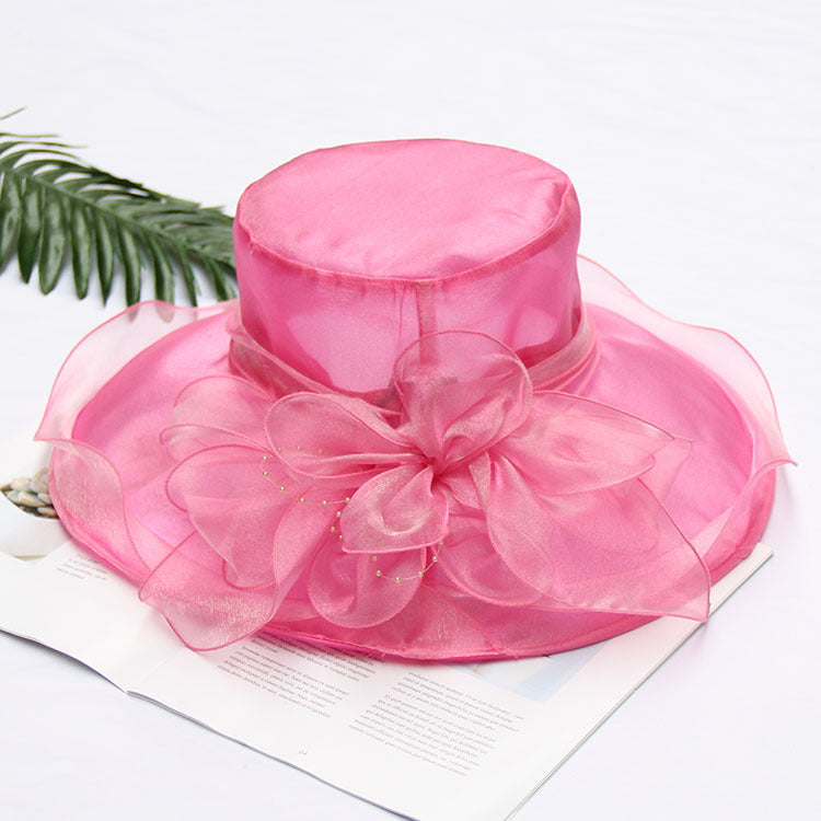 Women's Cool Retro Flower Mesh Sun Organza Church Dress Hat