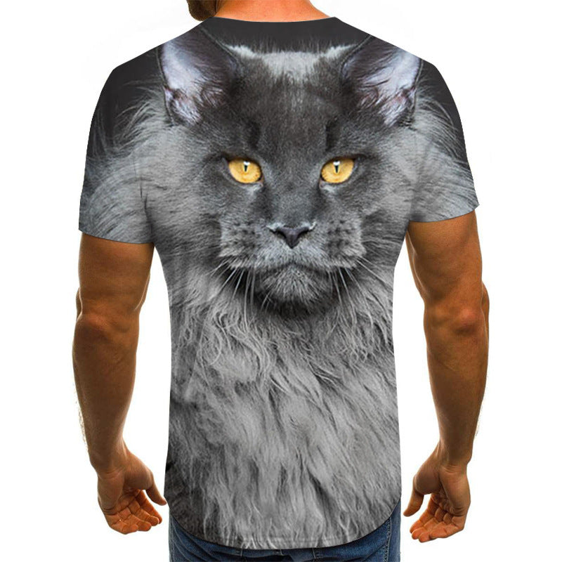 Men Animal Cat 3D Digital Printing Short-sleeved T-shirt Tops Tees