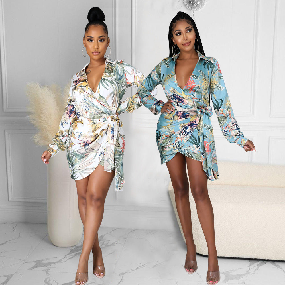 Sexy Women Fashion Print Long Sleeve Night Pary Dress
