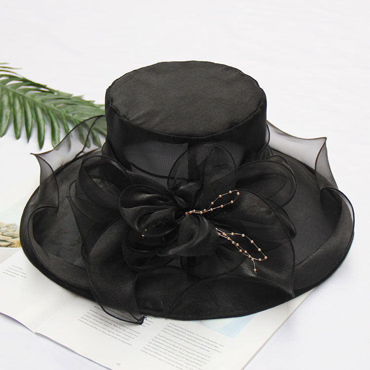 Women's Cool Retro Flower Mesh Sun Organza Church Dress Hat