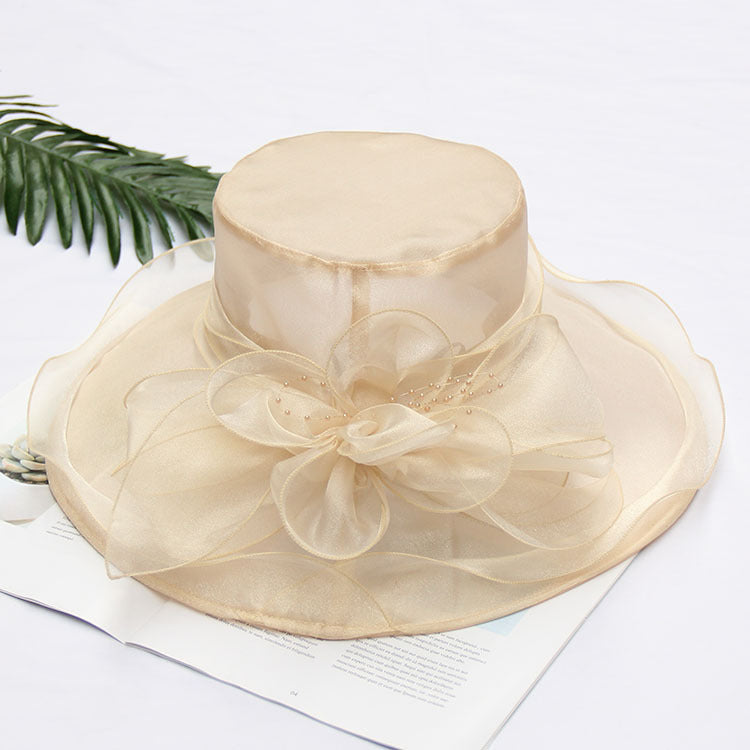 Women's Cool Retro Flower Mesh Sun Organza Church Dress Hat