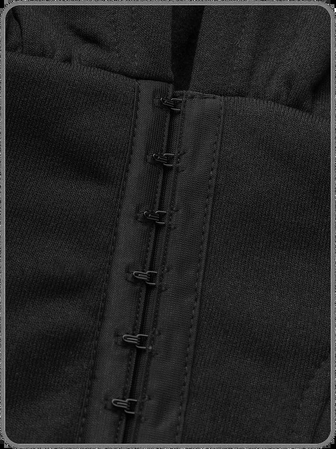 Women Solid Color V Neck Buckle Waist Long Sleeve Hooded Sweater Jacket