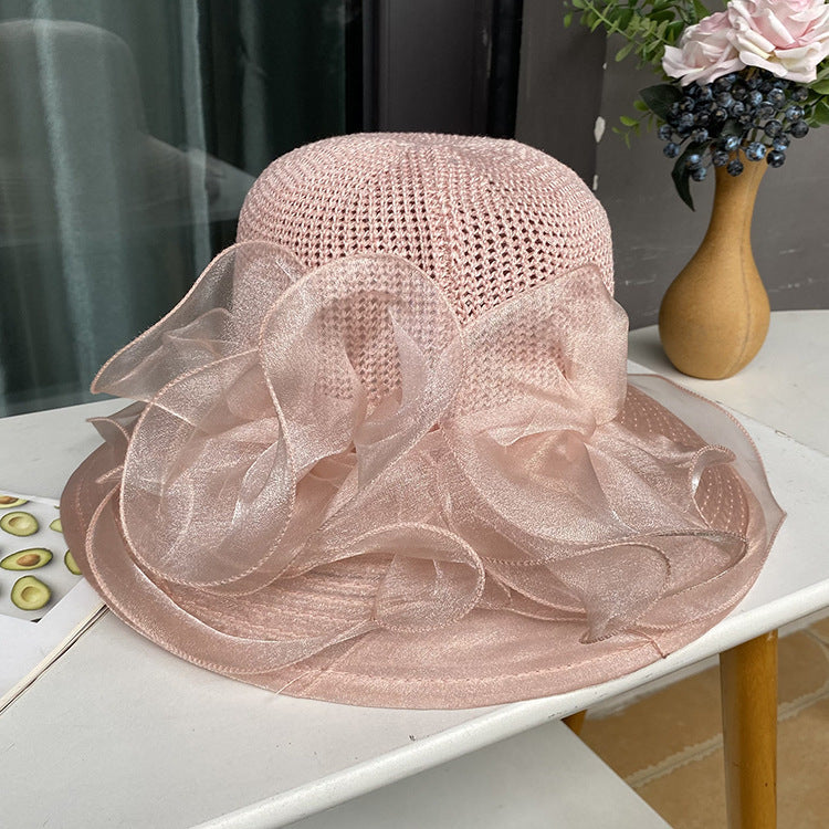 Women Sunscreen Splicing Wedding Travel Church Dress Sun Hat