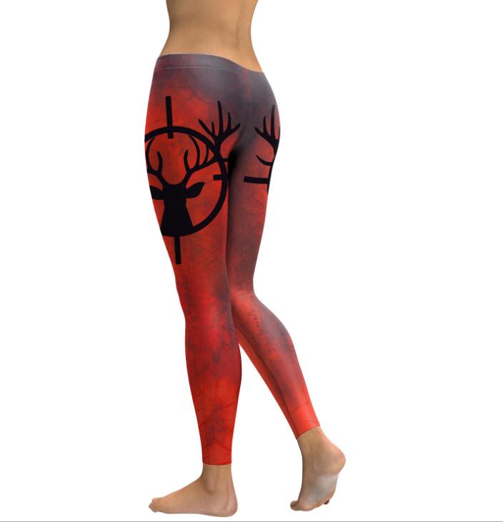 Festival Fashion Women Red Elk 3D Hunt Legging Pants