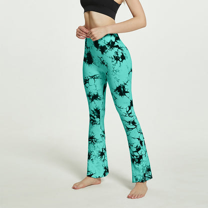 Women Fashion Tie Dye Printed Yoga Bell-Bottomed Pants Seamless High Waist Flares Leggings