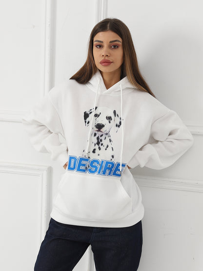 Women Fashionable Letter Printed Long Sleeved Hoodie Sweatshirt Jacket