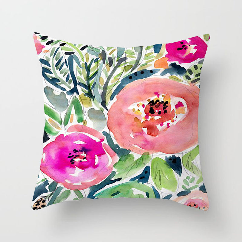 Home Decor Living Room Sofa Graffiti Flower Print Pillowcase Cover