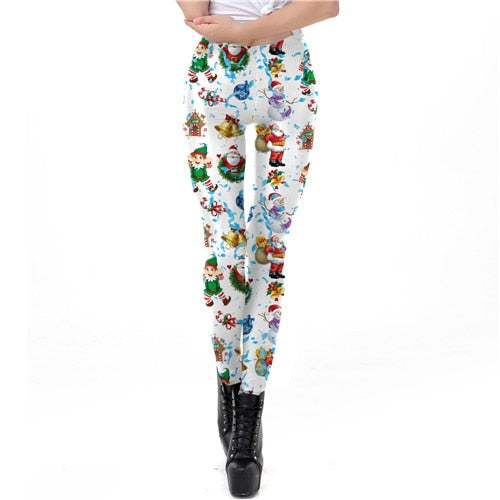 Women Plus Size Christmas Bell Tree Prints Pants Leggings