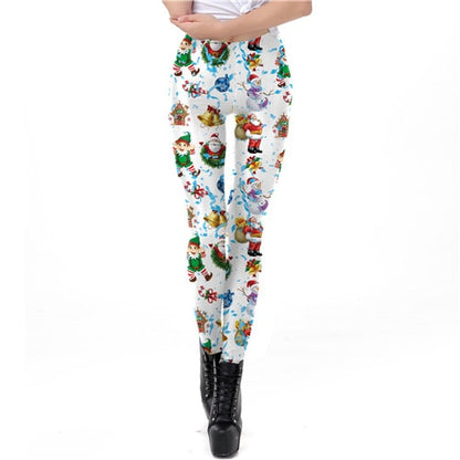 Women Plus Size Christmas Bell Tree Prints Pants Leggings