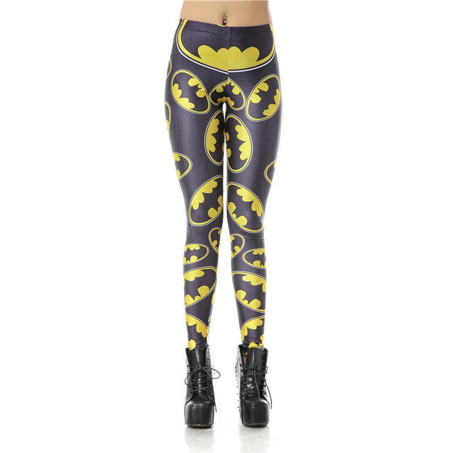 Women Batman Logo Badge Printed Skinny Leggings Pants