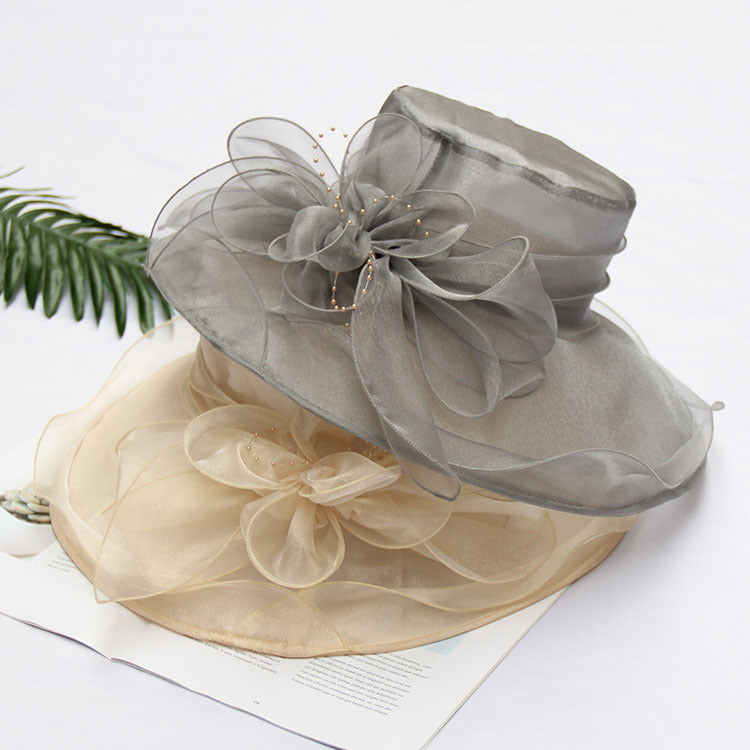 Women's Cool Retro Flower Mesh Sun Organza Church Dress Hat