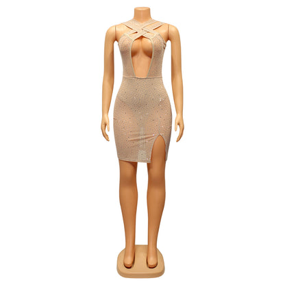 Women's Fashion Mesh Hot Diamond Nightclub Party Dress
