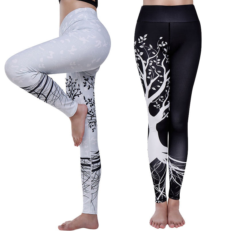 Sexy Yoga Trees Printed Dry Fit Sport Elastic Fitness Gym Sport Leggings Trousers