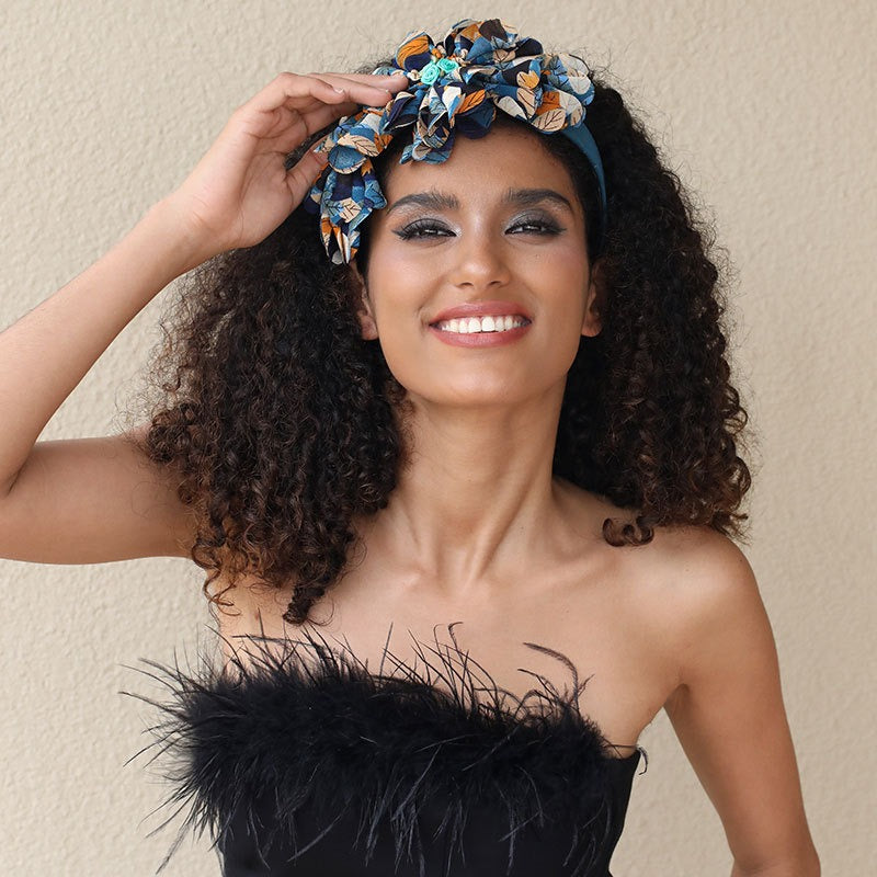 Women Fashionable leaf pattern fabric oversized flower headband Hairpiece