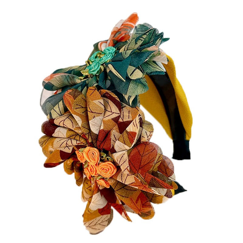 Women Handmade Fabric Flower Wide Edge Pressed Hair Hoop Headband