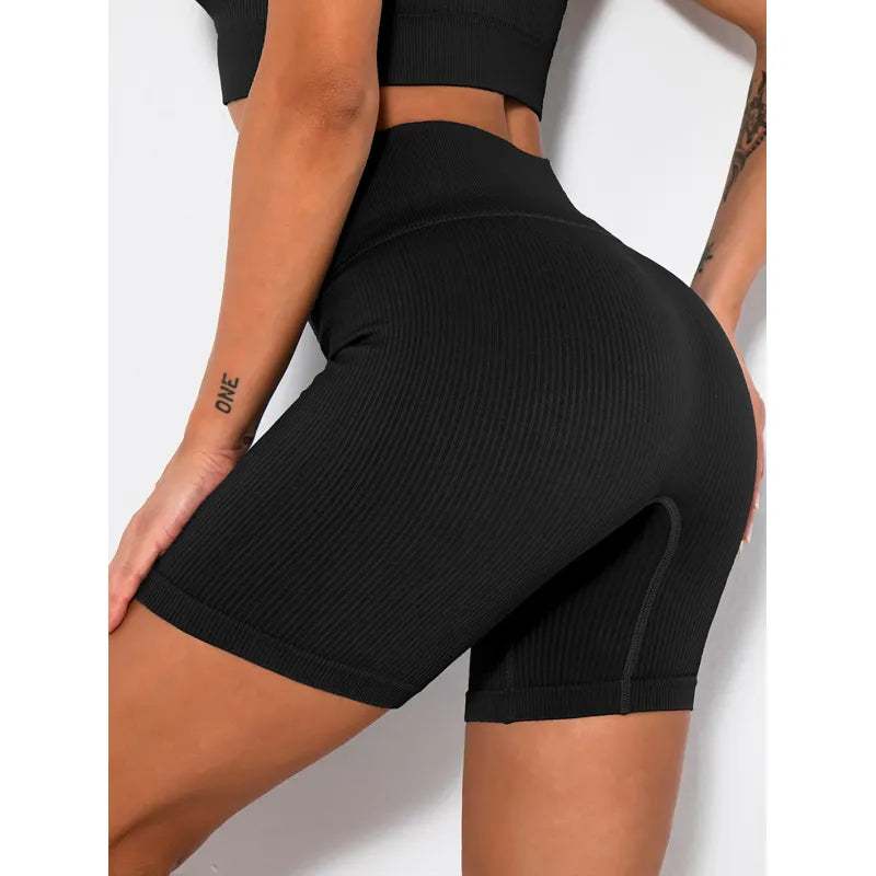 Women Ribbed Seamless Workout High Waist Booty Biker Shorts Yoga Pants