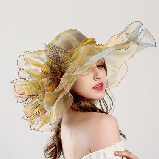 Women UV Protection Organza Fashion Mesh Dress Travel Hat