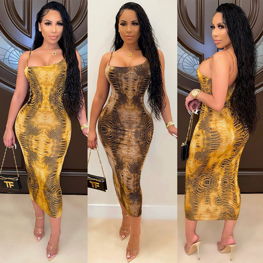 Fashion Sexy Sling Tight Sleeveless Long Nightclub Party Dress