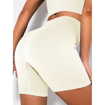 Women Ribbed Seamless Workout High Waist Booty Biker Shorts Yoga Pants