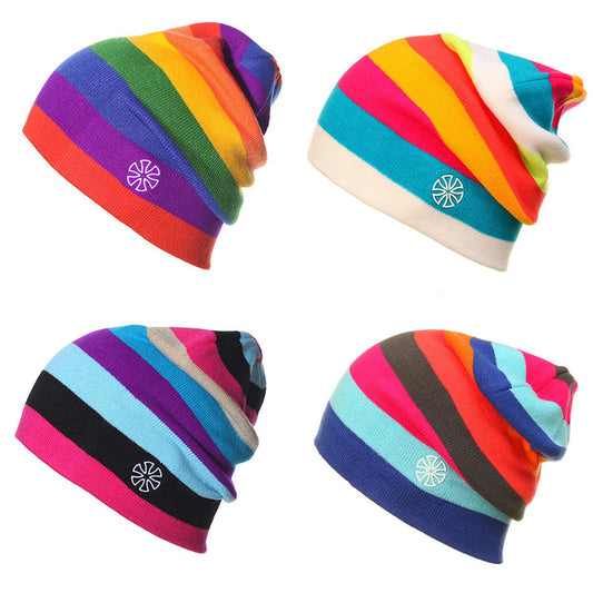 Warm Outdoor Beanies Striped Knitted Headwear Snowboarding Skiing Skating Cycling Hat Caps