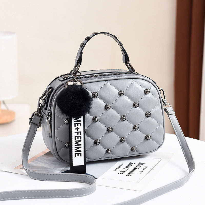 Women Fashion Quilted Rivet Versatile Shoulder Leather Handbag Bag