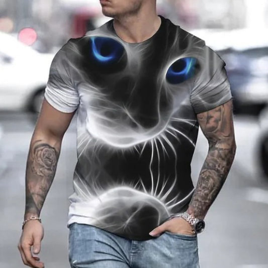 Men Fashion Animal Print 3d Cute Cat Short Sleeve Tees Shirt