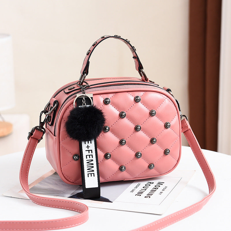 Women Fashion Quilted Rivet Versatile Shoulder Leather Handbag Bag