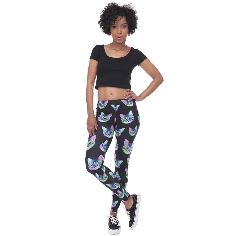 Women Fashion Cat Printed Sports Pant Leggings
