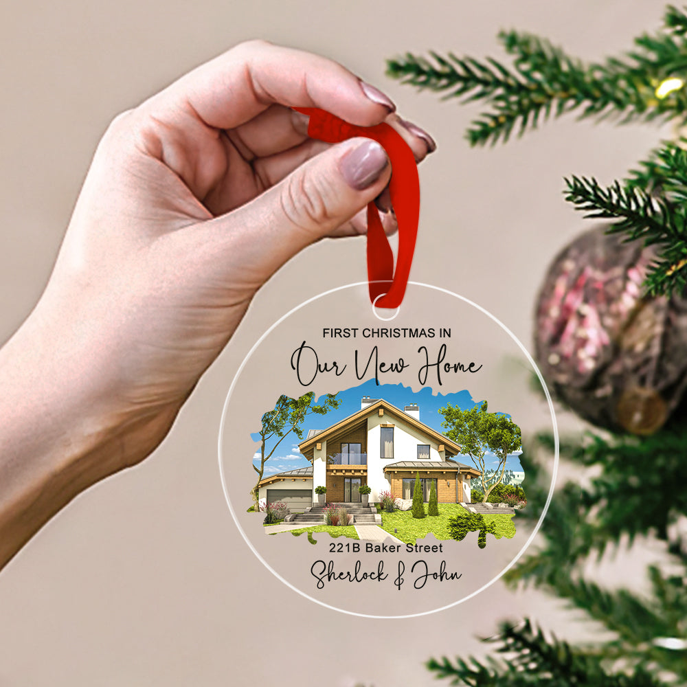 Personalized New Home Photo Hanging Watercolor Ornament Housewarming Gift