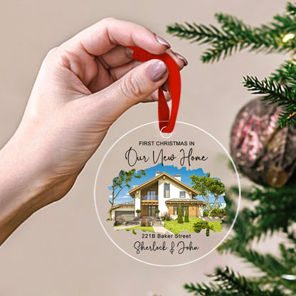 Personalized New Home Photo Hanging Watercolor Ornament Housewarming Gift