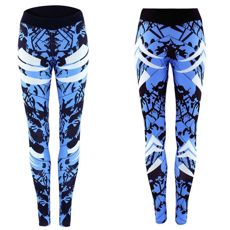 Women Dark Blue Printed Tight Gym Leggings Pants