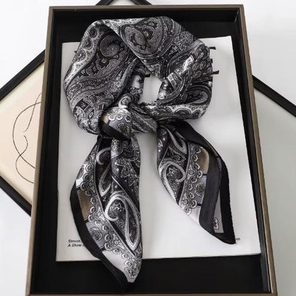 Women Design Square Silk Satin Scarf Flower Prints Bandana Scarves