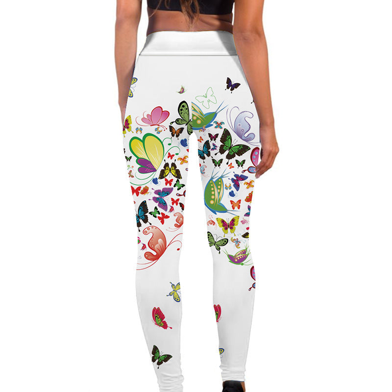 Sexy Printed Floral Butterfly High Waist Slim Yoga Pants Leggings