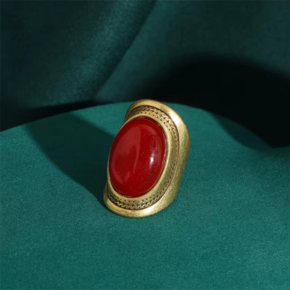 Women Red Oval Round Natural Stone Vintage Open Engagement Rings