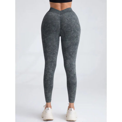 Women High Waist V Back Scrunch Butt Workout Seamless Gym Yoga Leggings