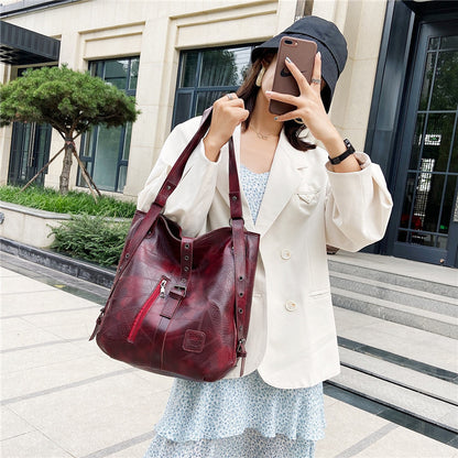 Women Vintage Bucket Large Capacity Travel Leather Bag Handbag