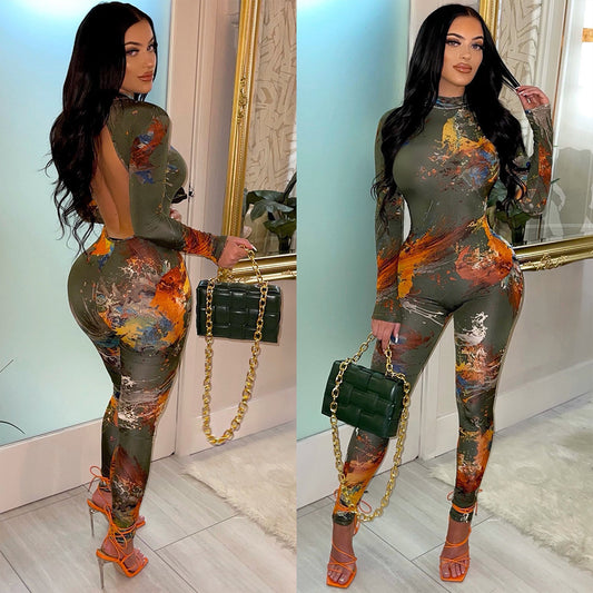 Women's Fashion Skinny Open Back Cutout Nightclub Party Jumpsuit