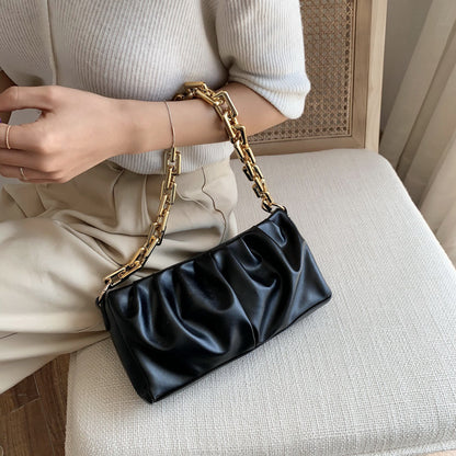 Women Fashion All-match Pleated Chain One-shoulder Armpit Bag