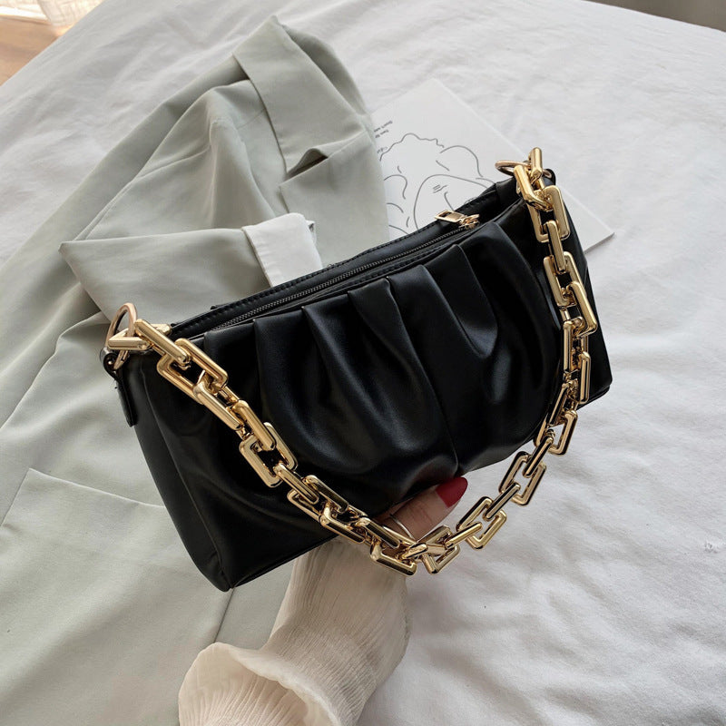 Women Fashion All-match Pleated Chain One-shoulder Armpit Bag