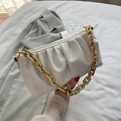 Women Fashion All-match Pleated Chain One-shoulder Armpit Bag