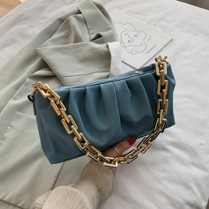 Women Fashion All-match Pleated Chain One-shoulder Armpit Bag