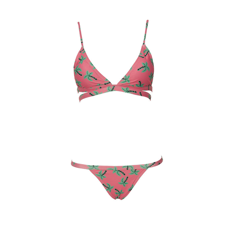 Women Sexy Palm Printing Split Bikini Swimsuit Bathing Suit
