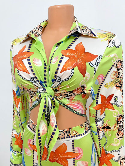 Sexy Digital Printing Fashion Club Party Tops Trouser Pant Suit