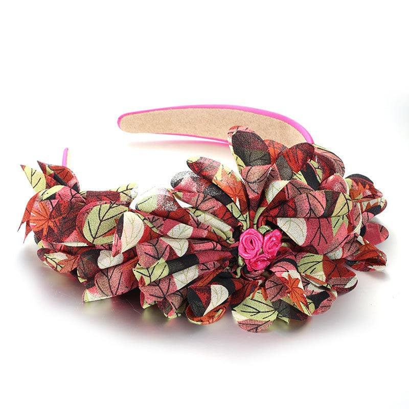 Women Exaggerated fabric oversized flower leaf pattern Headband Hairpiece Wear