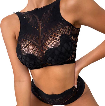 Women's Hollow-out Fishnet Two Pieces Bikini Suit