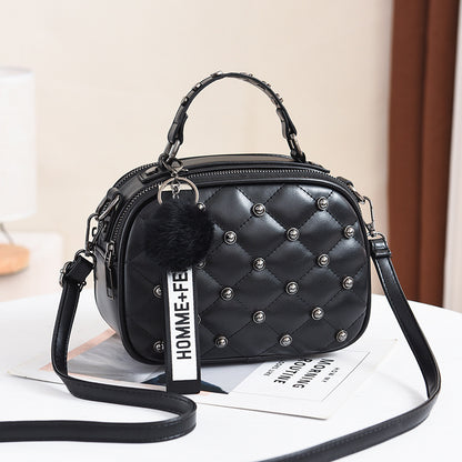 Women Fashion Quilted Rivet Versatile Shoulder Leather Handbag Bag