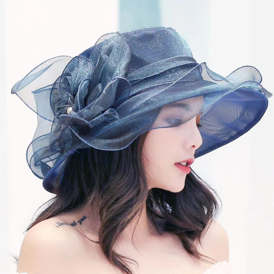 Women's Mesh Bowler Organza Wedding Travel Church Dress Sun Hat