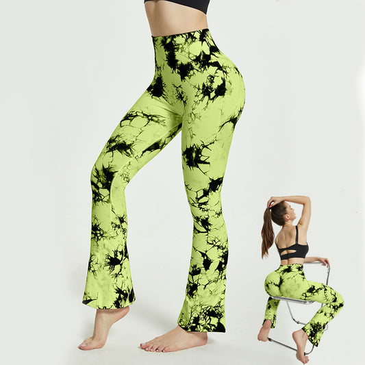 Women Fashion Tie Dye Printed Yoga Bell-Bottomed Pants Seamless High Waist Flares Leggings